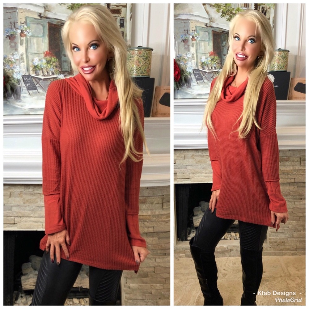 🛍LAST 1! Rust Cowl Neck Sweater Tunic! - Picture 7 of 8